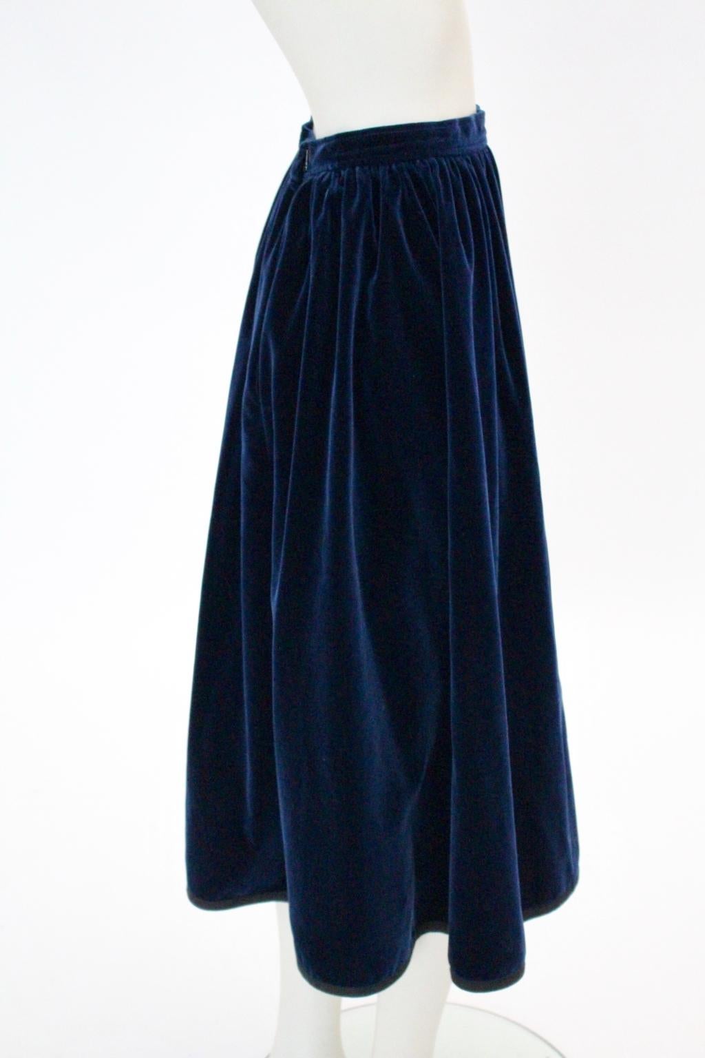 Blue Velvet Pleated Vintage Skirt by Yves Saint Laurent Rive Gauche For Sale 4