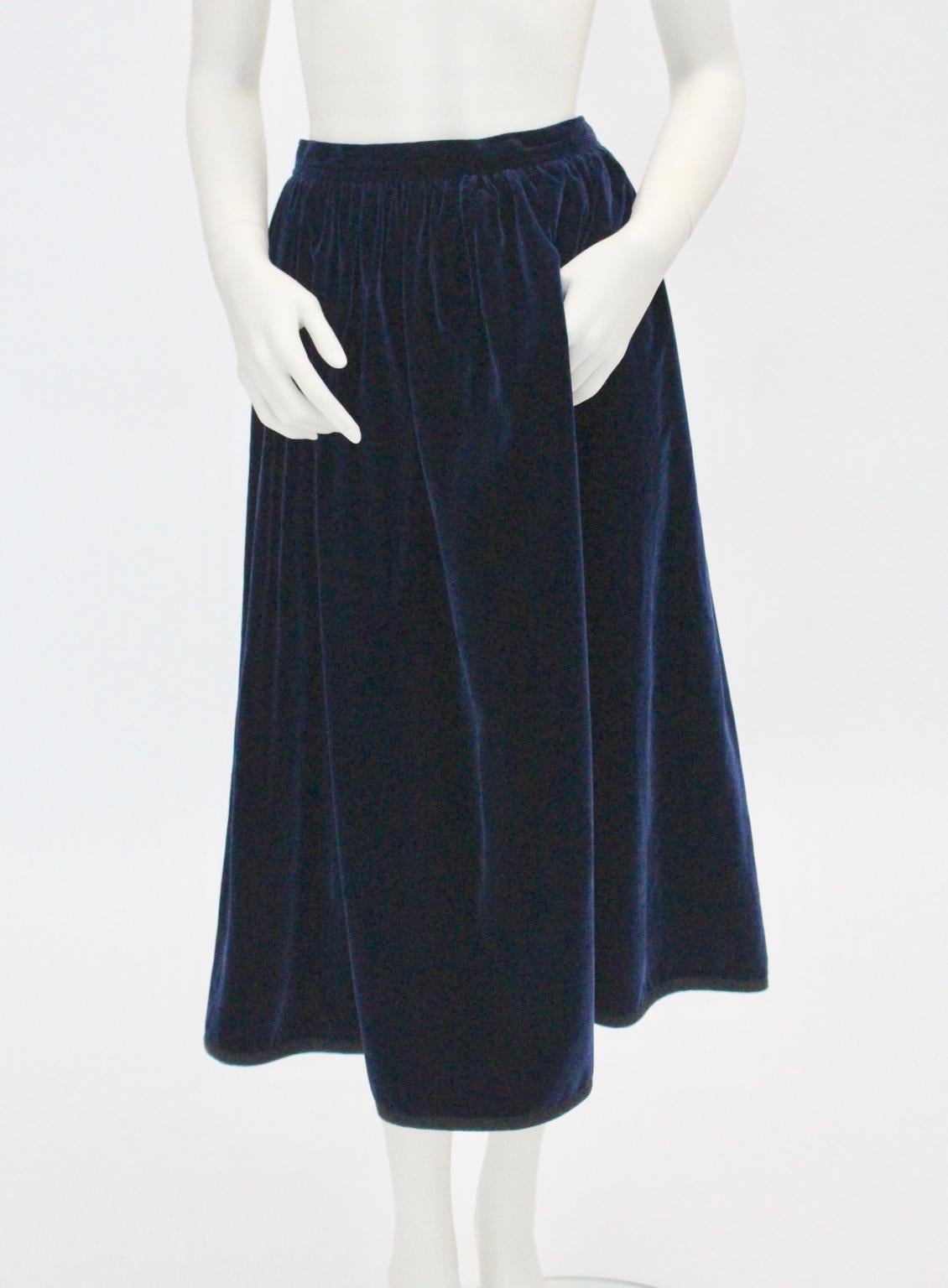 Blue Velvet Pleated Vintage Skirt by Yves Saint Laurent Rive Gauche For Sale 5