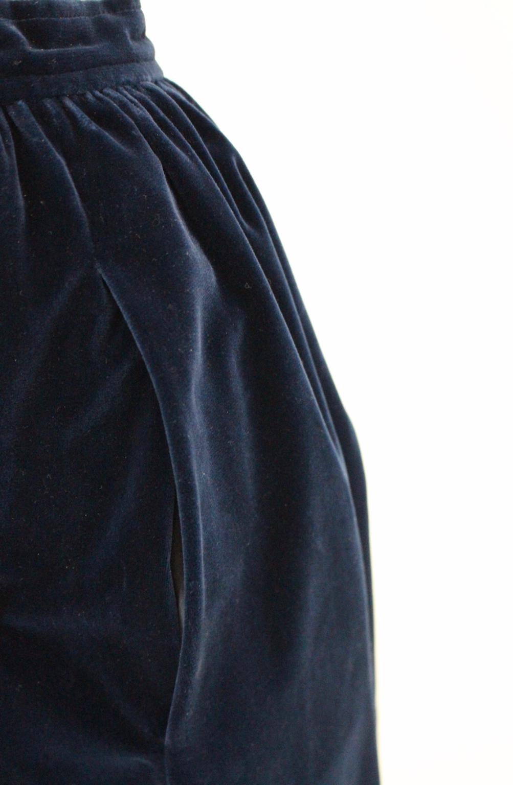 Blue Velvet Pleated Vintage Skirt by Yves Saint Laurent Rive Gauche For Sale 6
