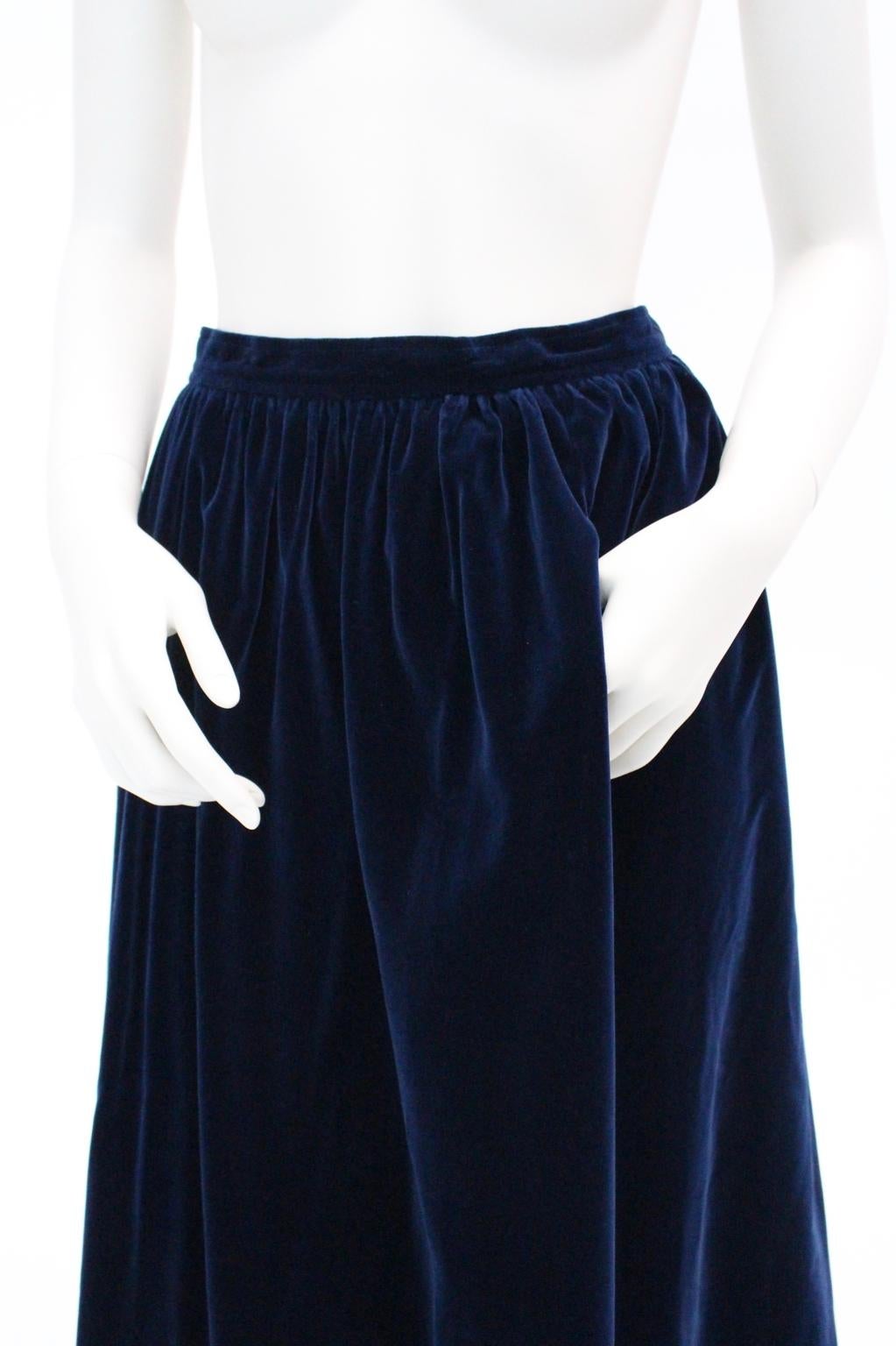 Blue Velvet Pleated Vintage Skirt by Yves Saint Laurent Rive Gauche For Sale 7