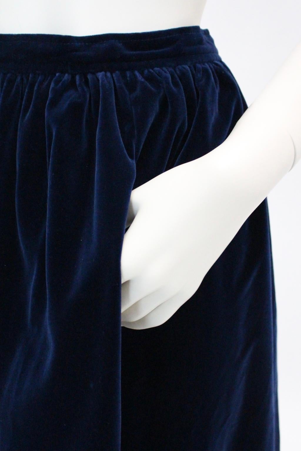 Blue Velvet Pleated Vintage Skirt by Yves Saint Laurent Rive Gauche For Sale 8