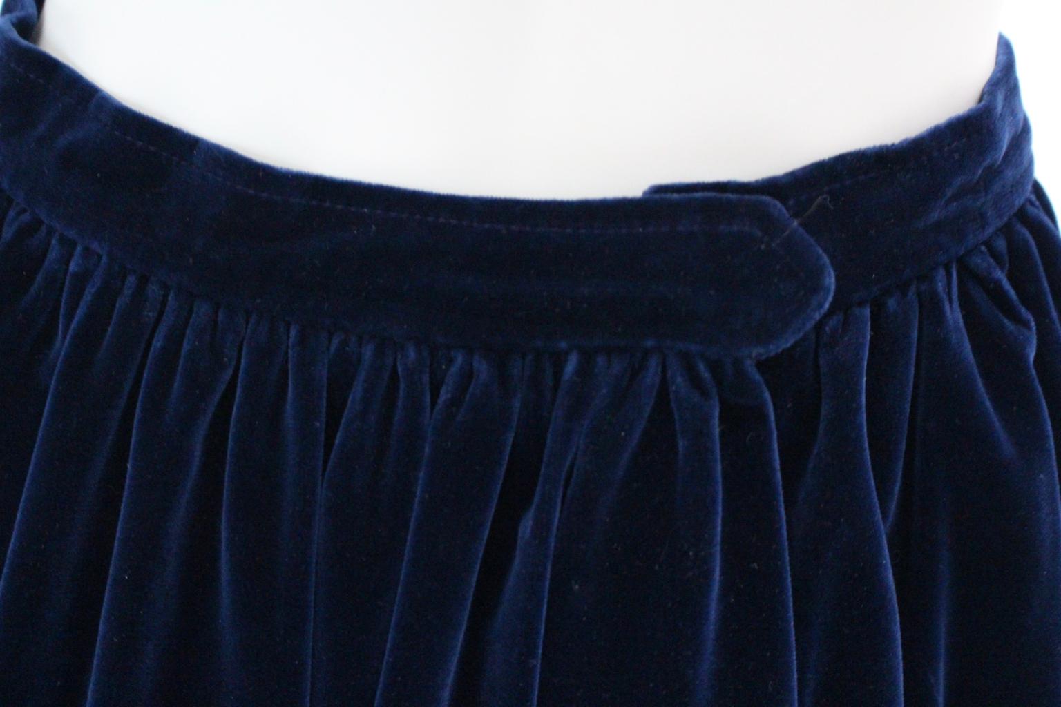 Blue Velvet Pleated Vintage Skirt by Yves Saint Laurent Rive Gauche For Sale 9