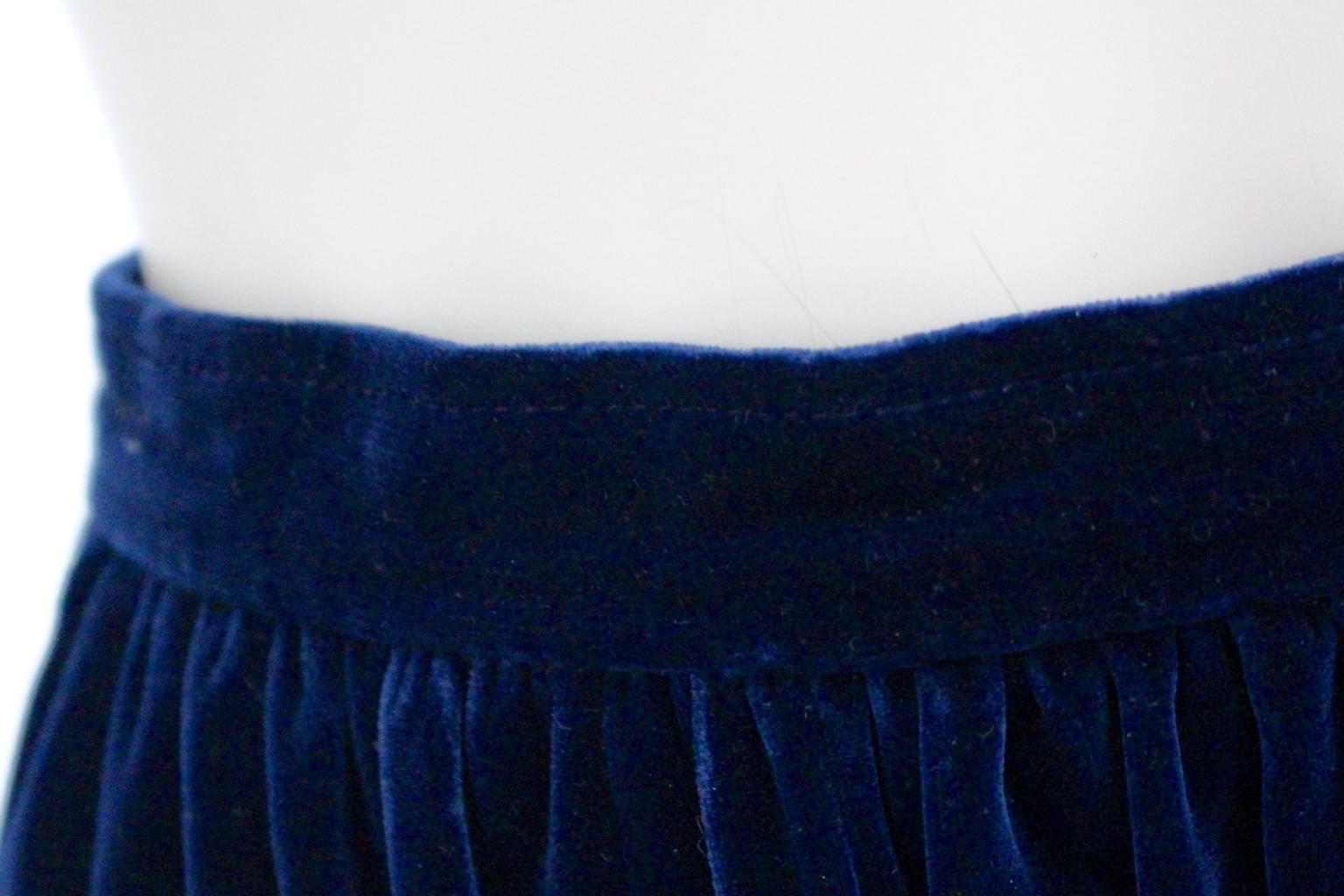 Blue Velvet Pleated Vintage Skirt by Yves Saint Laurent Rive Gauche For Sale 10