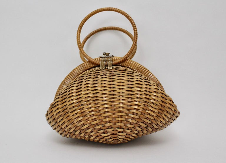 Basket Vintage Rattan Handle Handbag 1950s Italy at 1stDibs | vintage ...