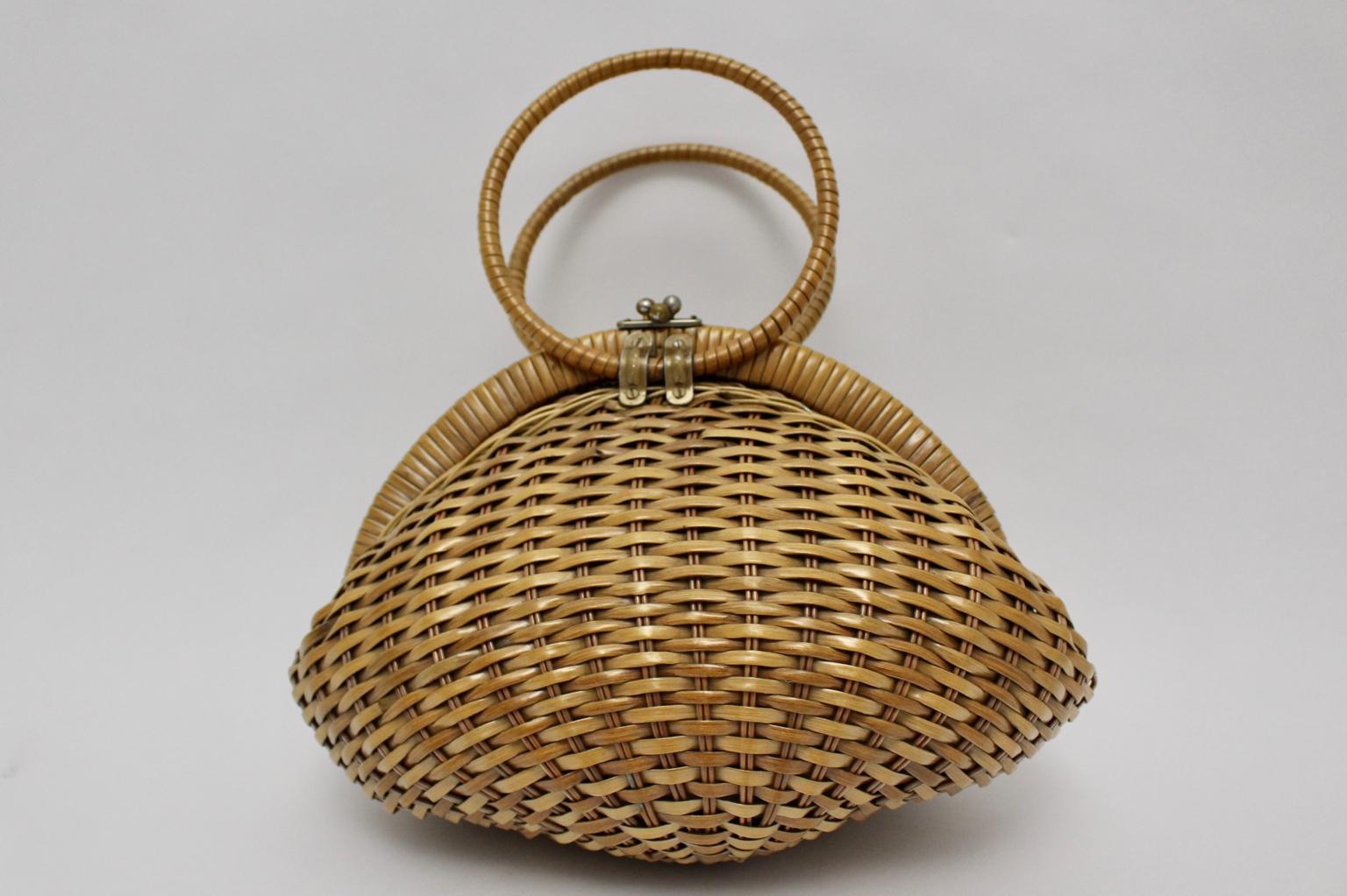 Basket Vintage Rattan Handle Handbag 1950s Italy 1