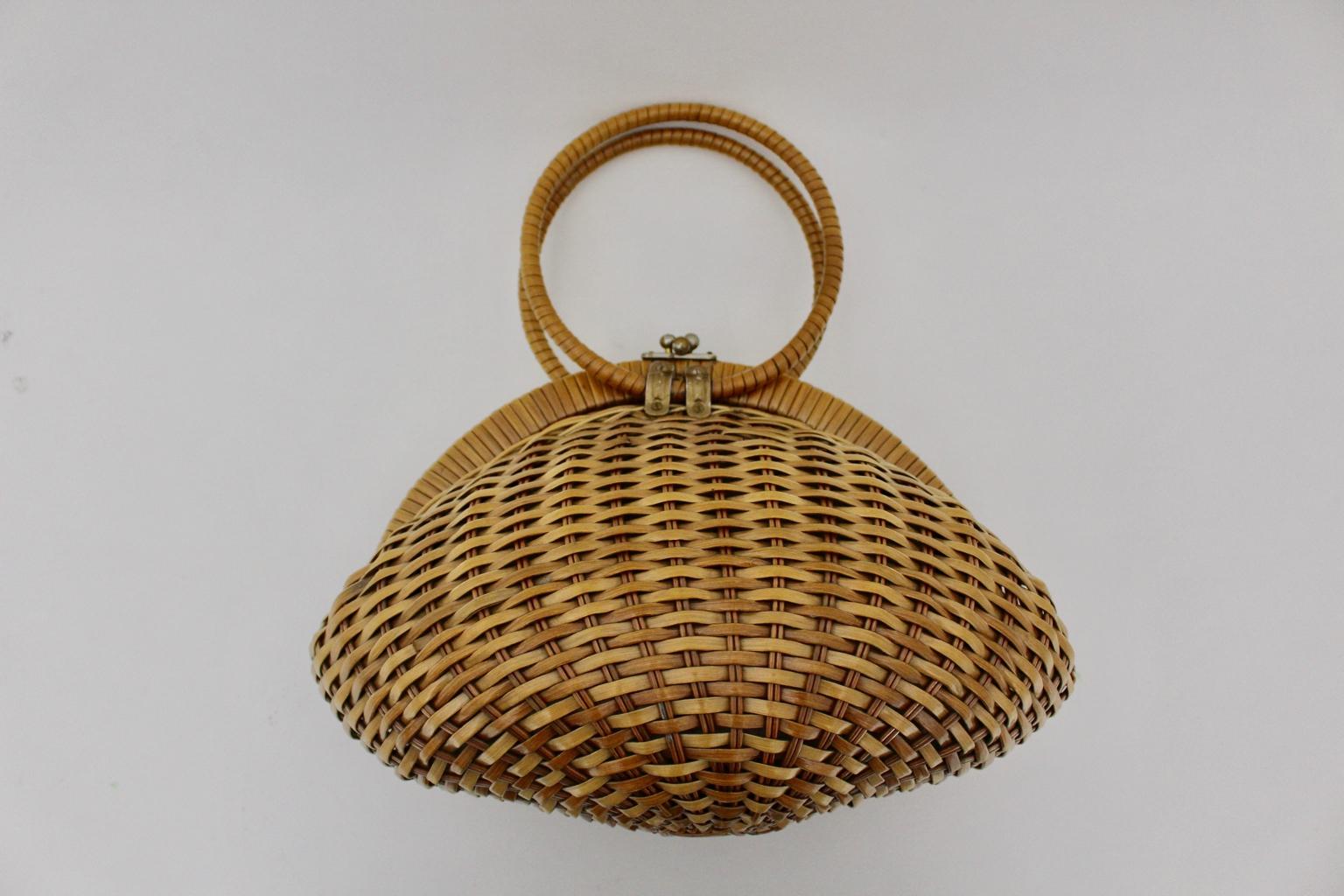 Basket Vintage Rattan Handle Handbag 1950s Italy 2