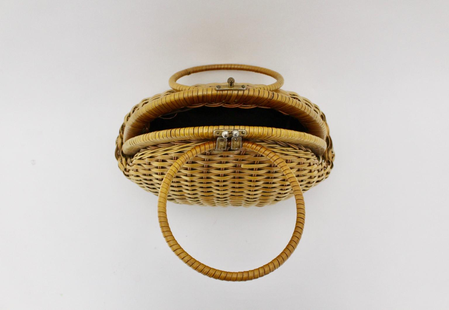 Basket Vintage Rattan Handle Handbag 1950s Italy 3