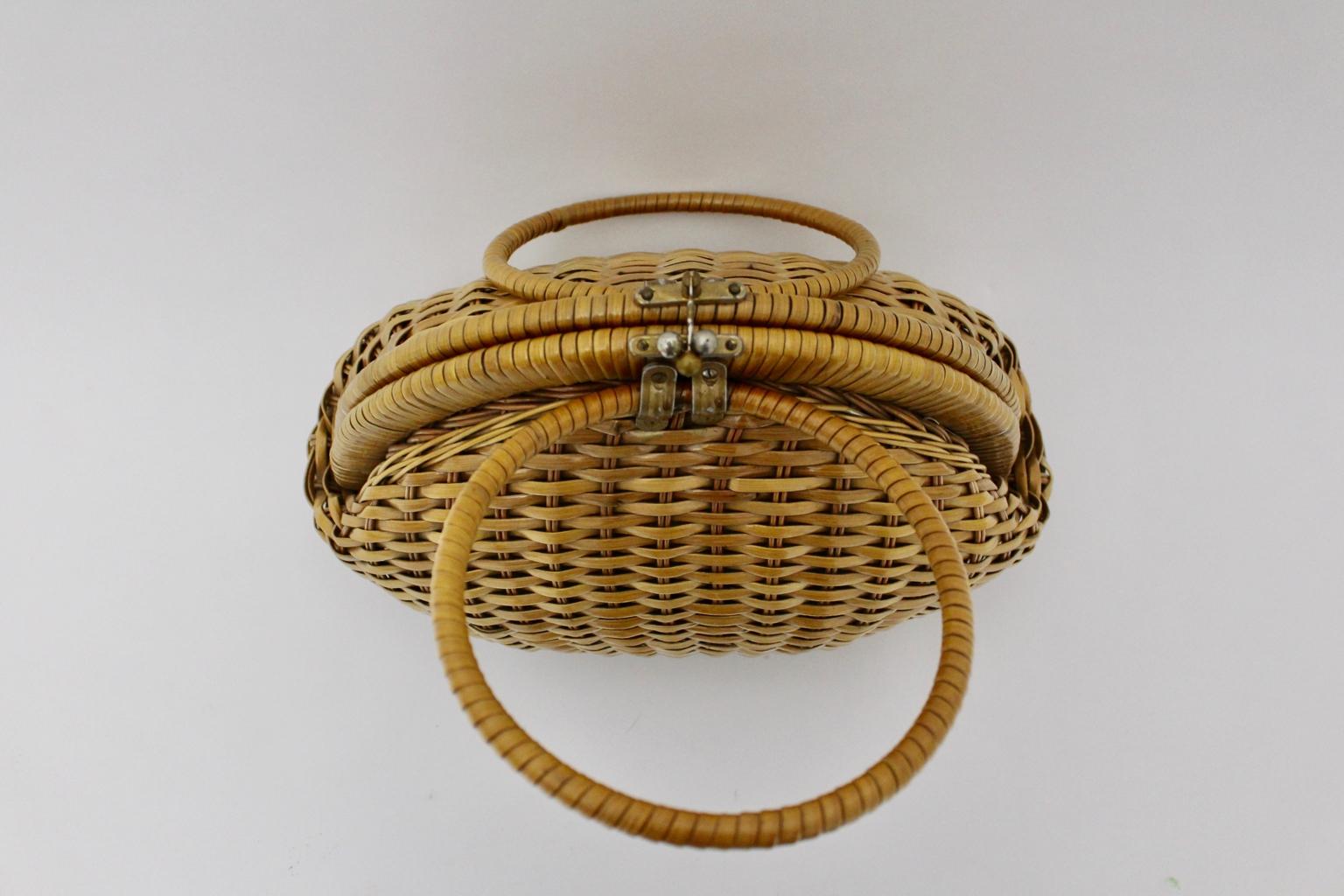 Basket Vintage Rattan Handle Handbag 1950s Italy 4