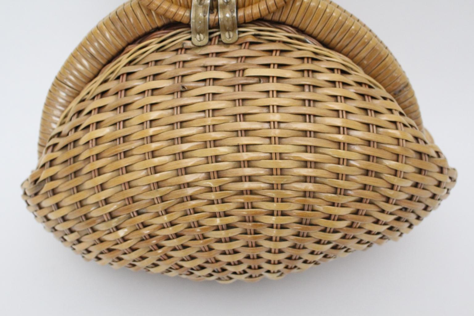 Basket Vintage Rattan Handle Handbag 1950s Italy 5