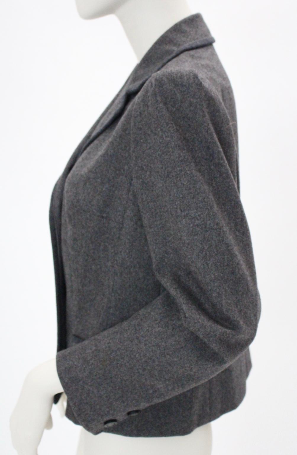 Women's Vintage Grey Flannel Wool Double Breasted Jacket 1980s For Sale