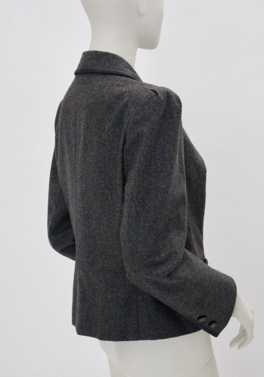 Vintage Grey Flannel Wool Double Breasted Jacket 1980s For Sale 1