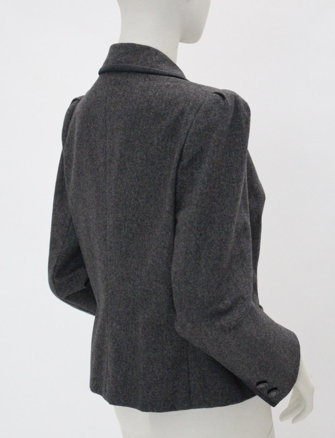 Vintage Grey Flannel Wool Double Breasted Jacket 1980s For Sale 2