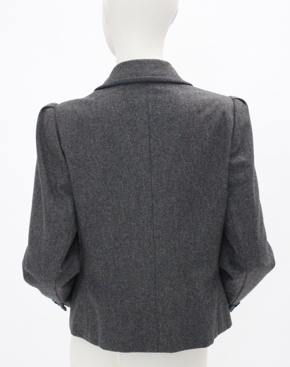 Vintage Grey Flannel Wool Double Breasted Jacket 1980s For Sale 4