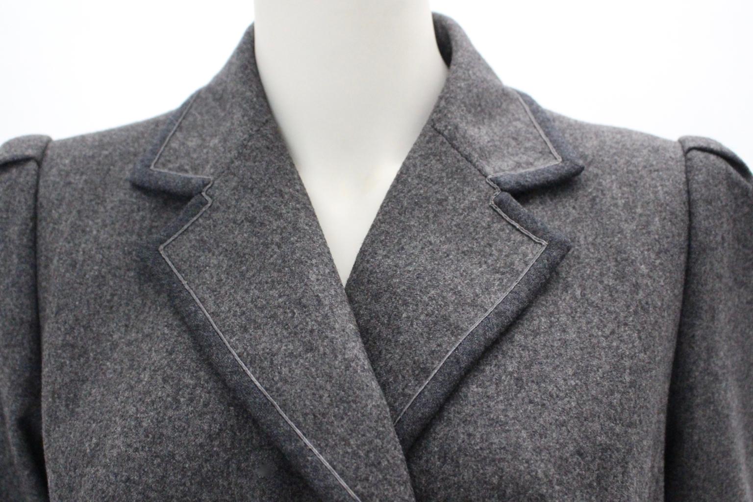 Vintage Grey Flannel Wool Double Breasted Jacket 1980s For Sale 5