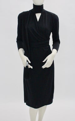 Black Vintage Wrap Evening Dress 1970s Italy