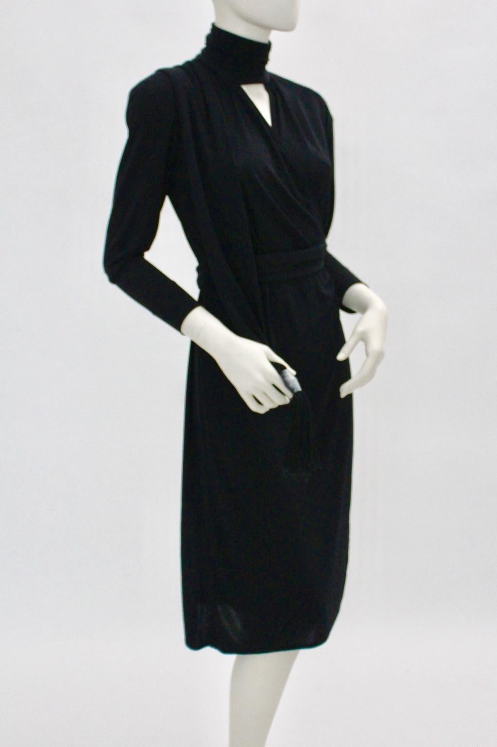 Black Vintage Wrap Evening Dress 1970s Italy In Good Condition For Sale In Vienna, AT