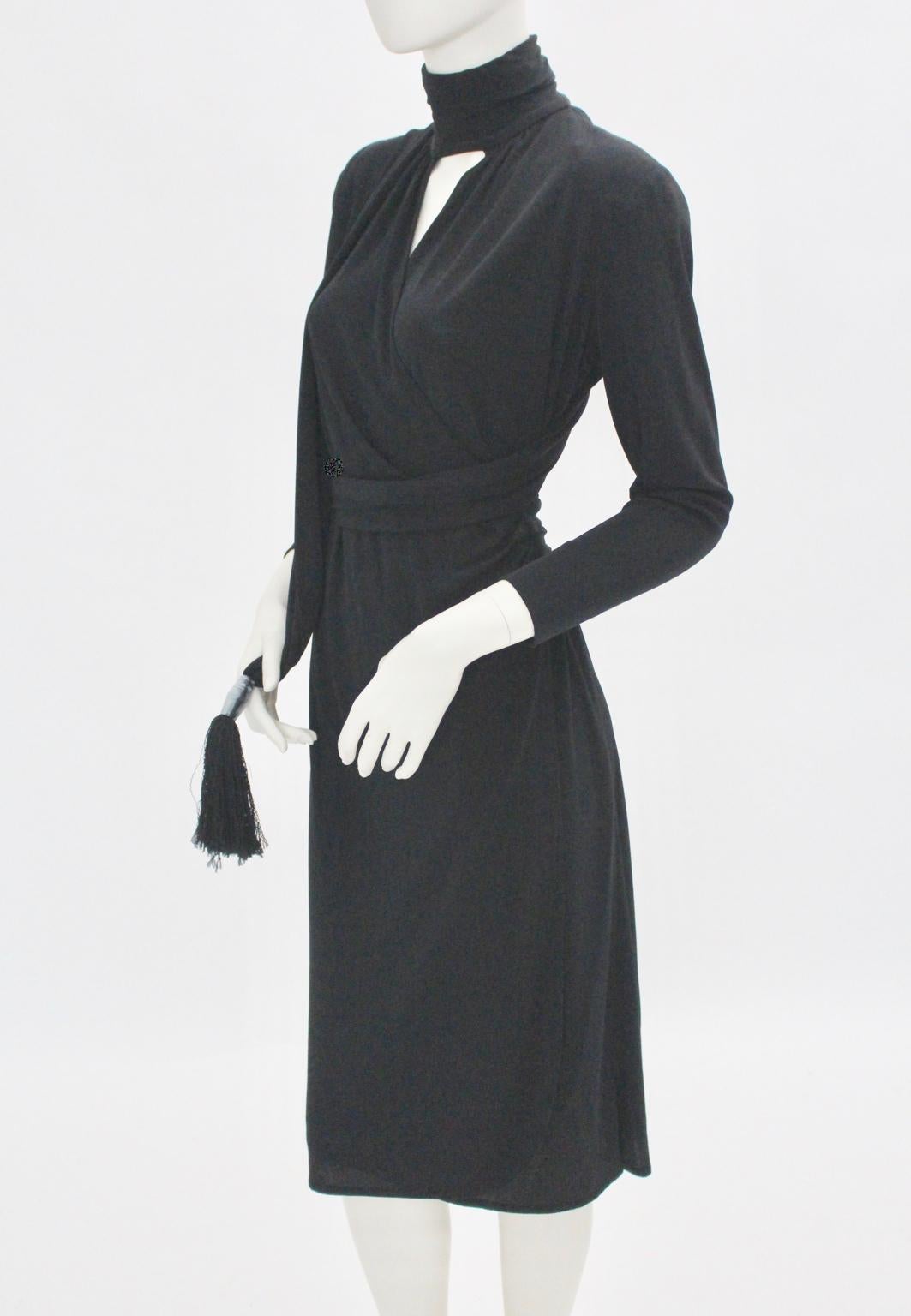 Women's Black Vintage Wrap Evening Dress 1970s Italy For Sale