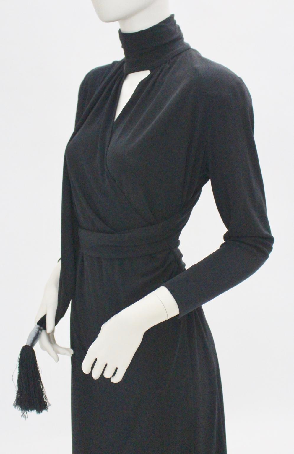 Black Vintage Wrap Evening Dress 1970s Italy For Sale 1