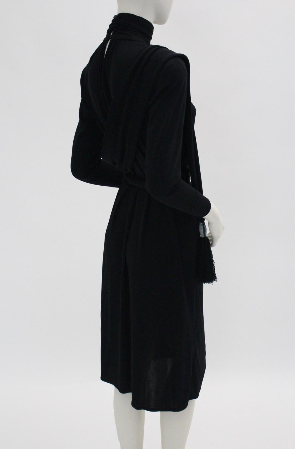 Black Vintage Wrap Evening Dress 1970s Italy For Sale 3