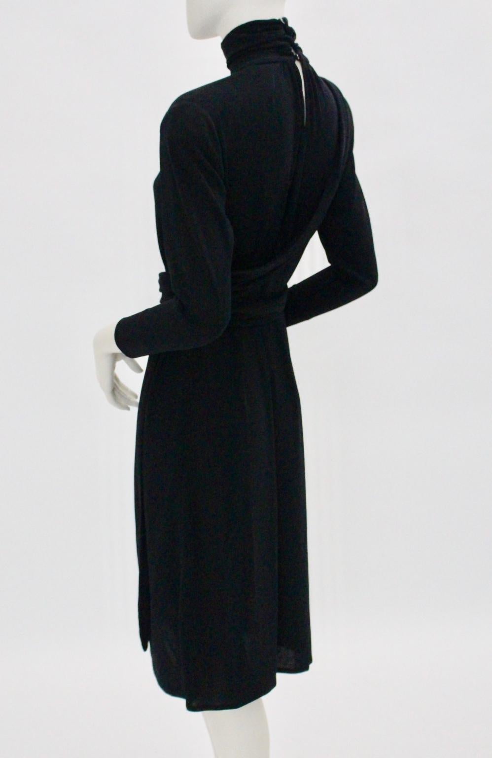 Black Vintage Wrap Evening Dress 1970s Italy For Sale 4