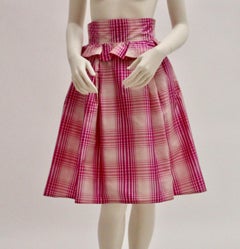 Silk Pink White Checker Vintage High Waist Skirt by Emanuel Ungaro 1980s Paris