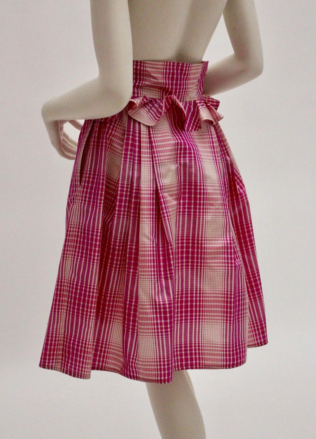Silk Pink White Checker Vintage High Waist Skirt by Emanuel Ungaro 1980s Paris For Sale 2