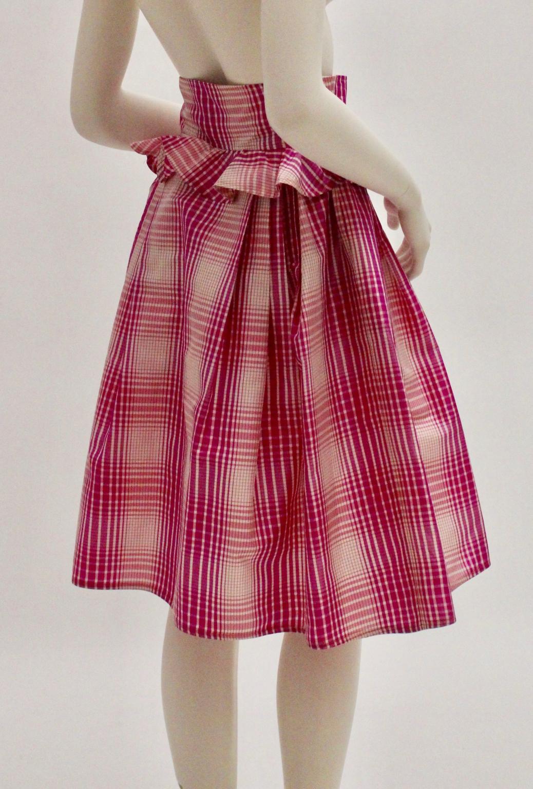 Silk Pink White Checker Vintage High Waist Skirt by Emanuel Ungaro 1980s Paris For Sale 4