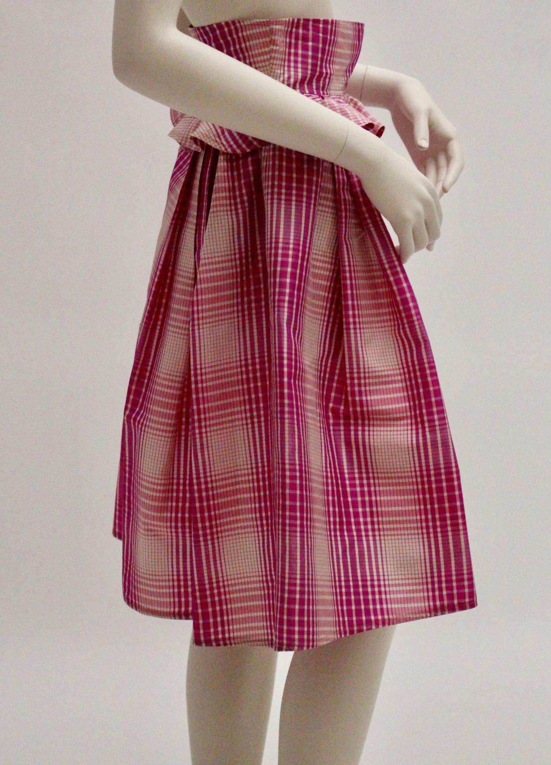 Silk Pink White Checker Vintage High Waist Skirt by Emanuel Ungaro 1980s Paris For Sale 5