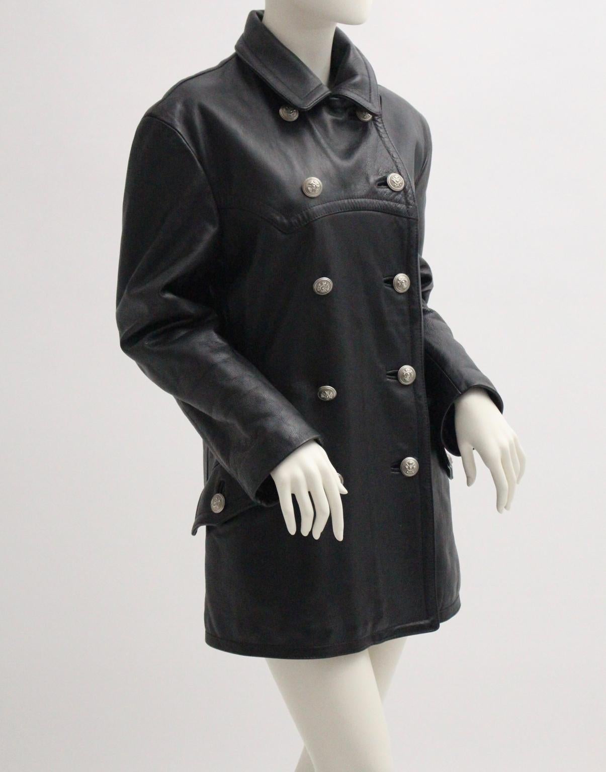 Jil Sander Schwarze doppelreihige Vintage-Lederjacke im Angebot 1