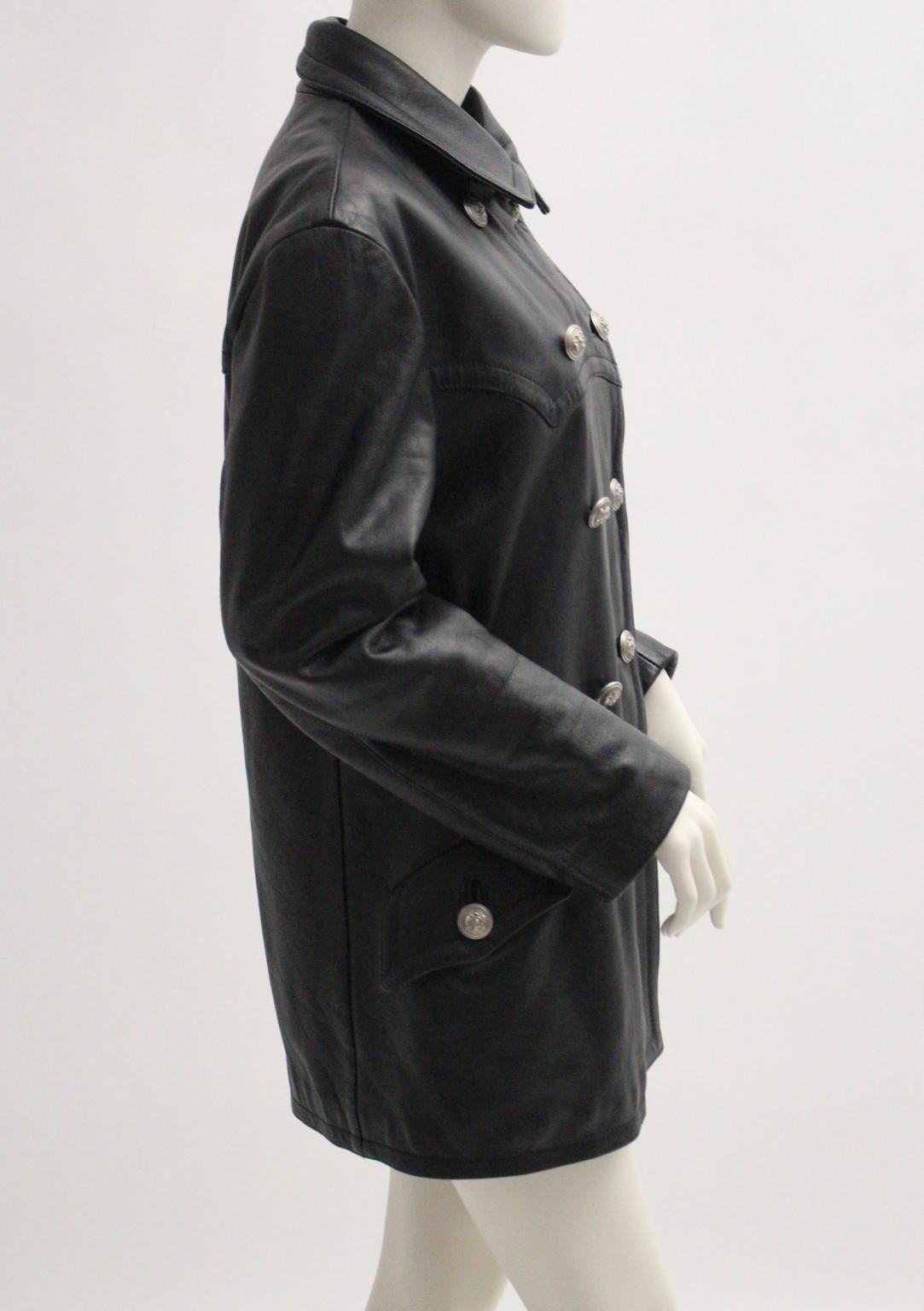 Jil Sander Vintage Black Double Breasted Leather Jacket  In Good Condition For Sale In Vienna, AT