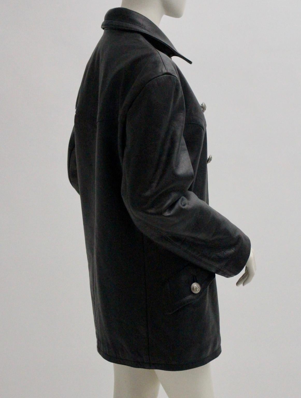 Women's Jil Sander Vintage Black Double Breasted Leather Jacket  For Sale