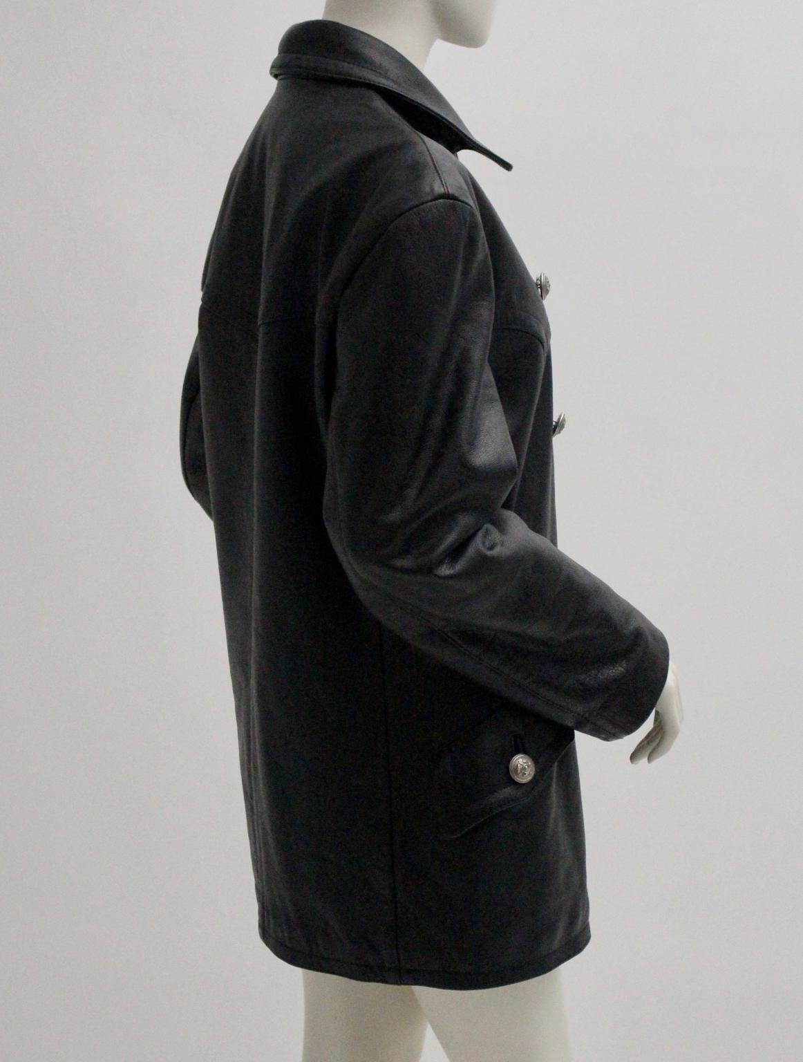 Jil Sander Schwarze doppelreihige Vintage-Lederjacke im Angebot 3