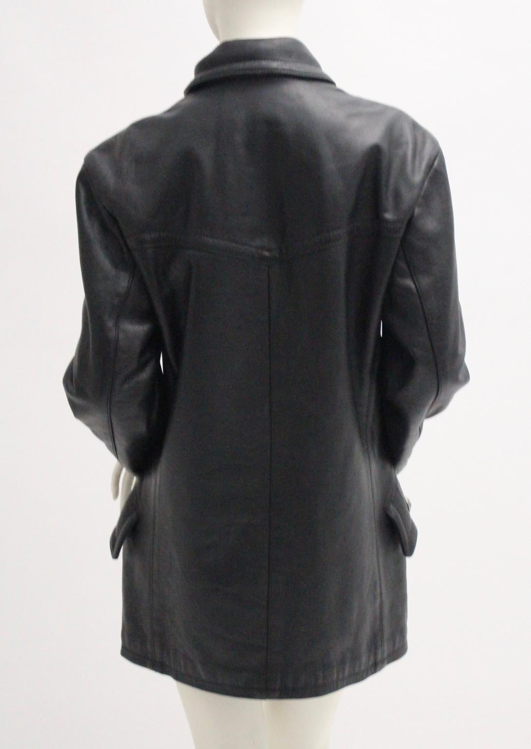 Jil Sander Vintage Black Double Breasted Leather Jacket  For Sale 1