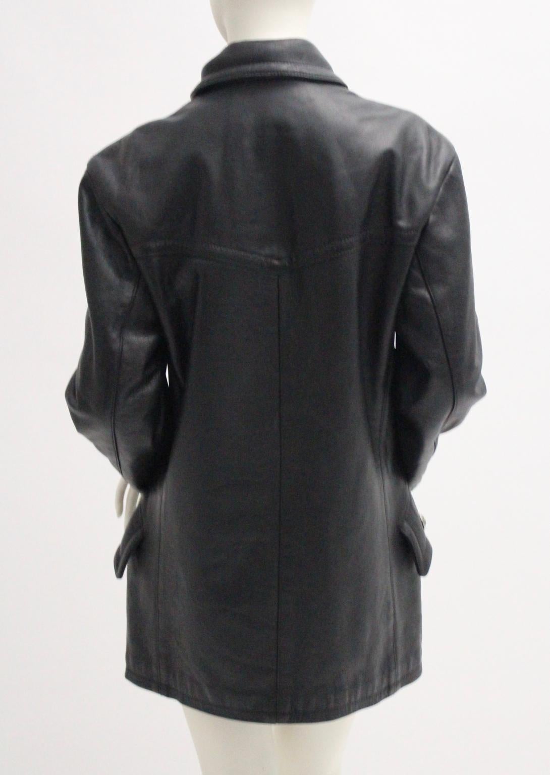 Jil Sander Schwarze doppelreihige Vintage-Lederjacke im Angebot 4
