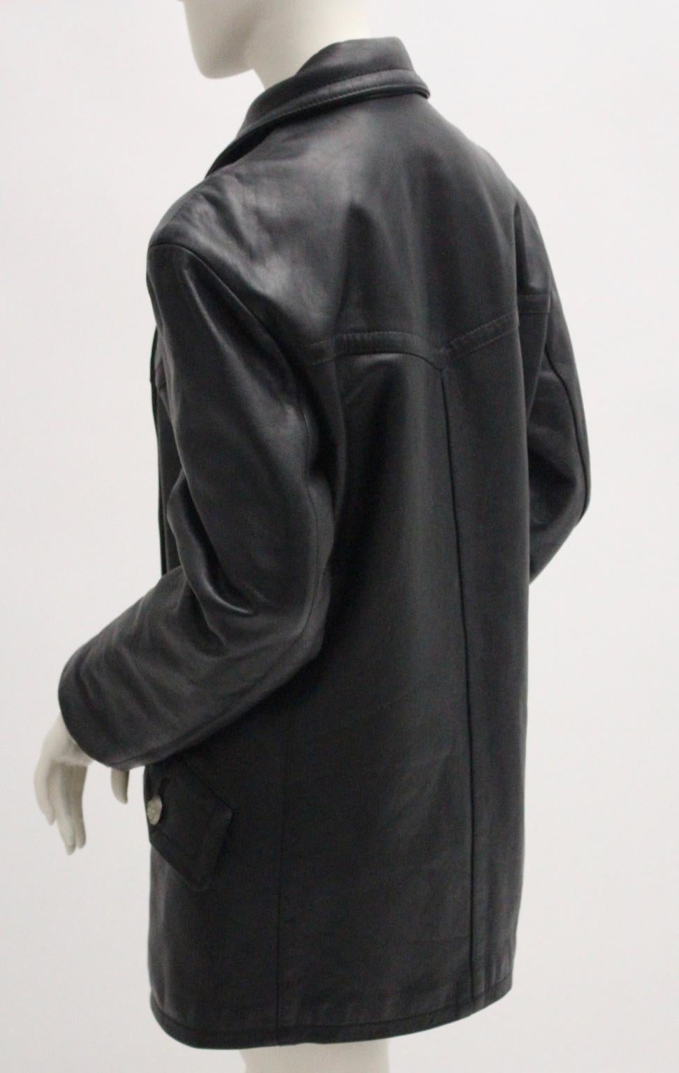 Jil Sander Vintage Black Double Breasted Leather Jacket  For Sale 2