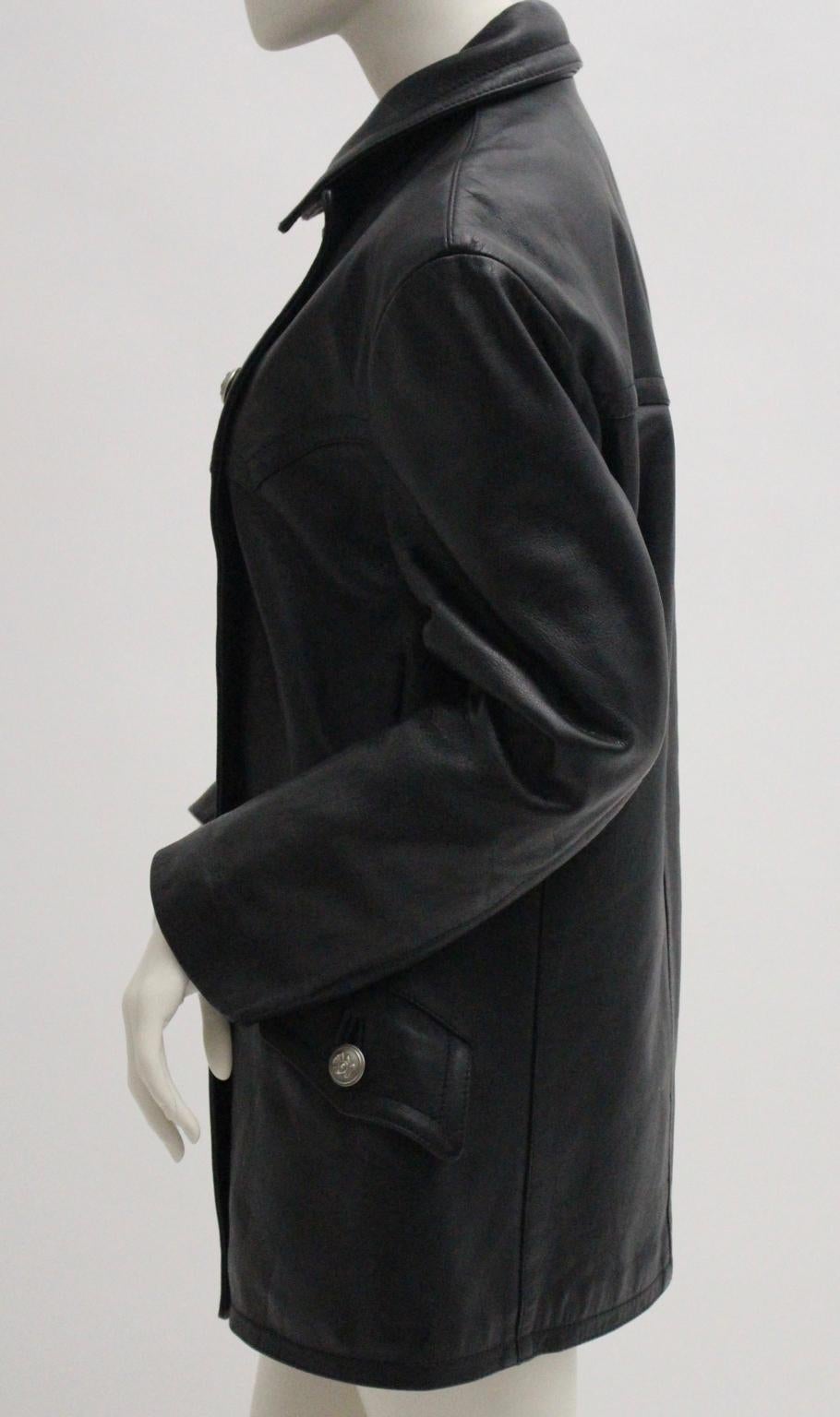 Jil Sander Schwarze doppelreihige Vintage-Lederjacke im Angebot 6