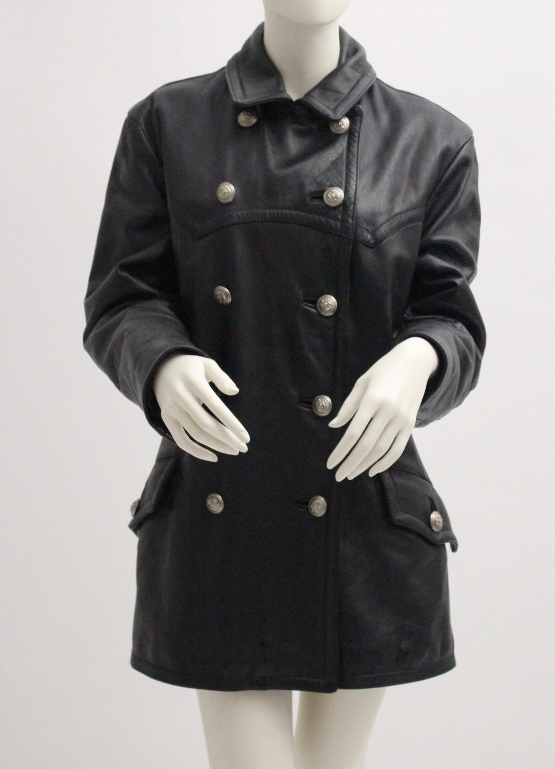 Jil Sander Schwarze doppelreihige Vintage-Lederjacke im Angebot 7