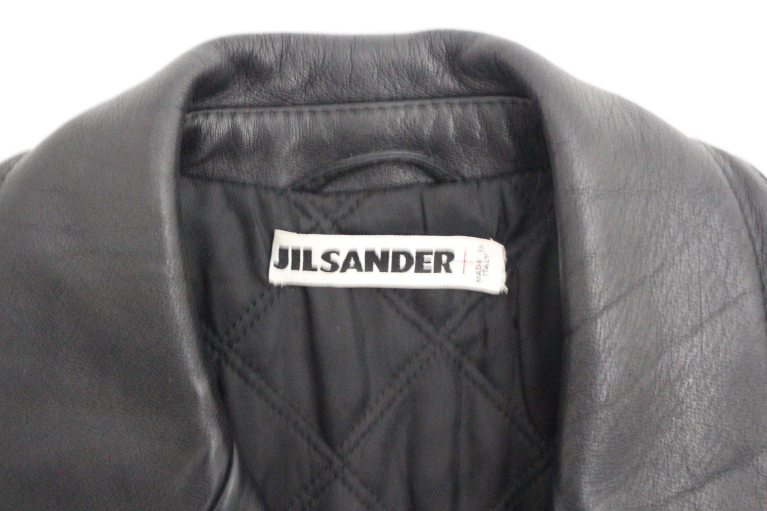 Jil Sander Schwarze doppelreihige Vintage-Lederjacke im Angebot 11