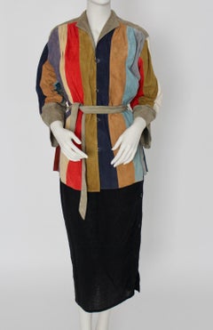 Multicolored Suede Vintage Leather Jacket, France 1970s