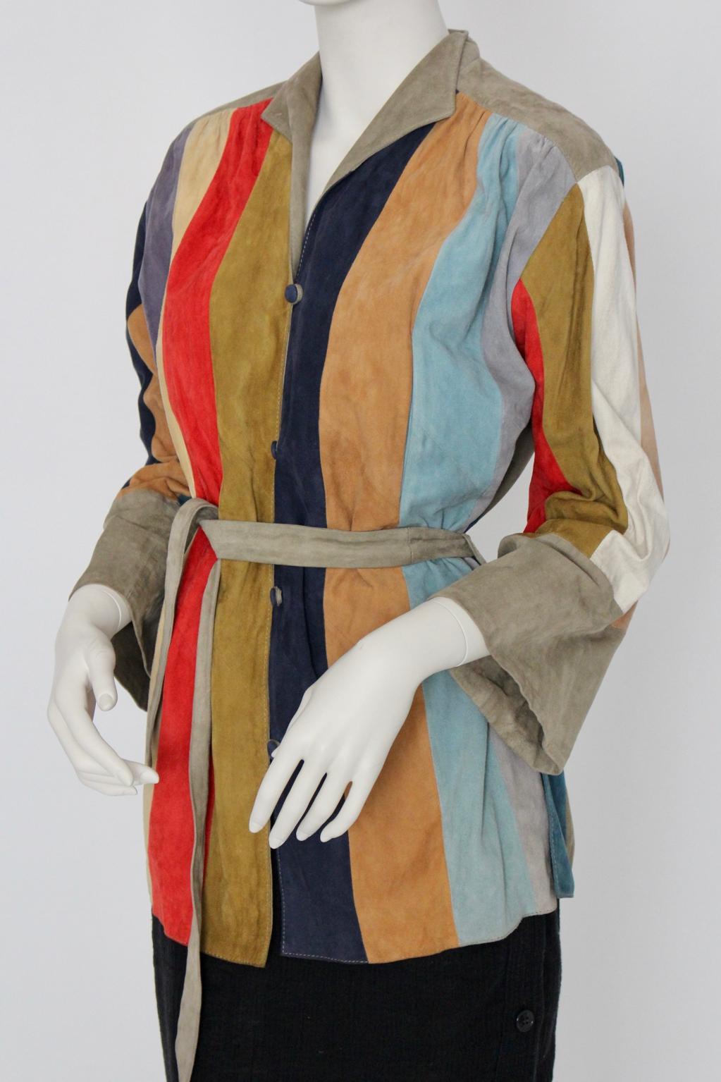 Women's Multicolored Suede Vintage Leather Jacket, France 1970s