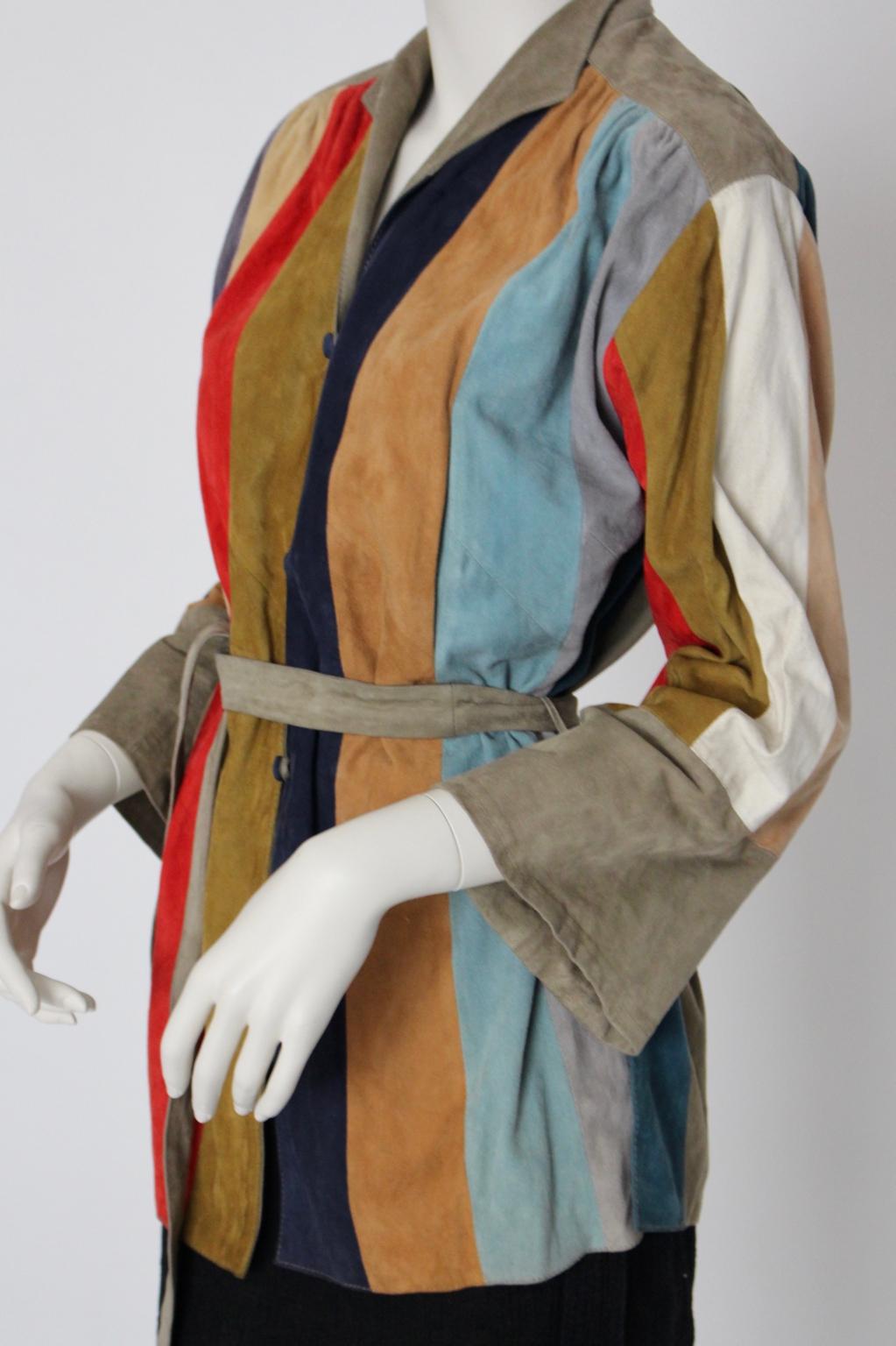Multicolored Suede Vintage Leather Jacket, France 1970s 1