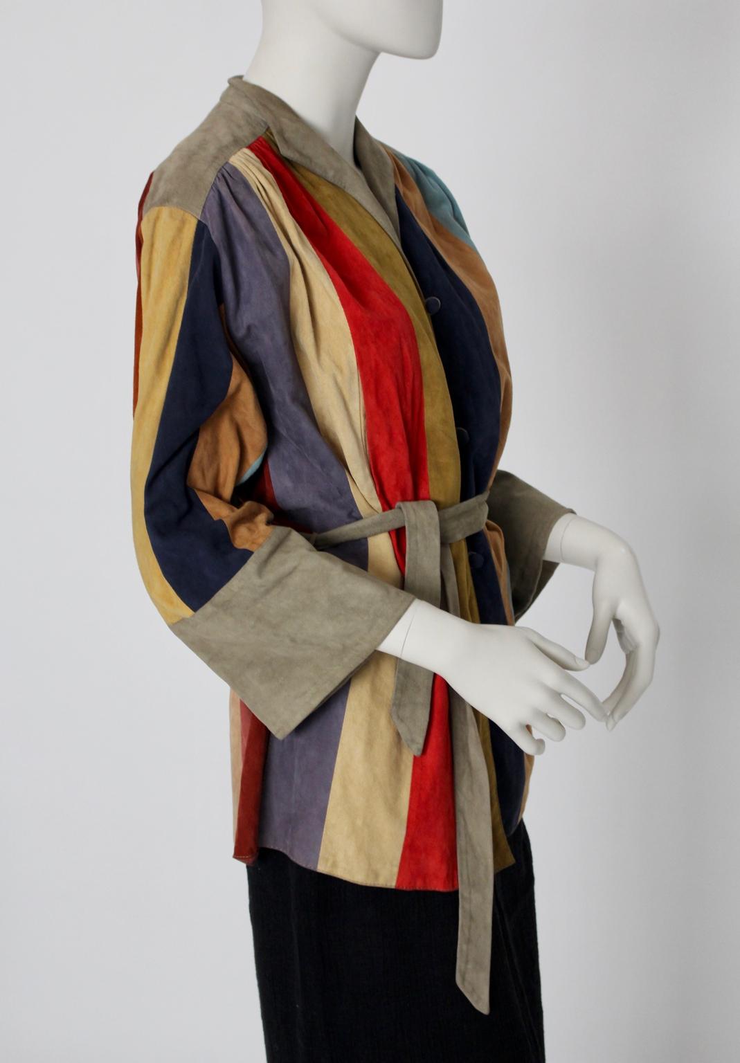 Multicolored Suede Vintage Leather Jacket, France 1970s 4