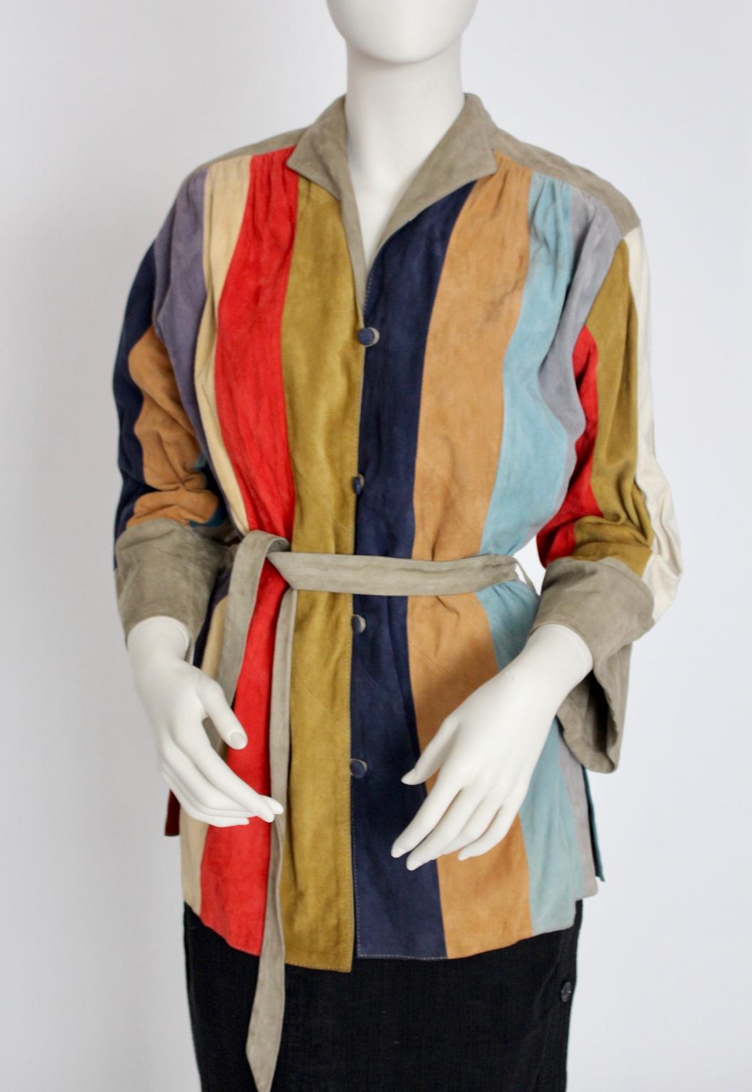Multicolored Suede Vintage Leather Jacket, France 1970s 6
