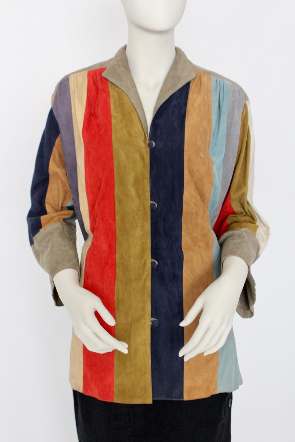 Multicolored Suede Vintage Leather Jacket, France 1970s 11
