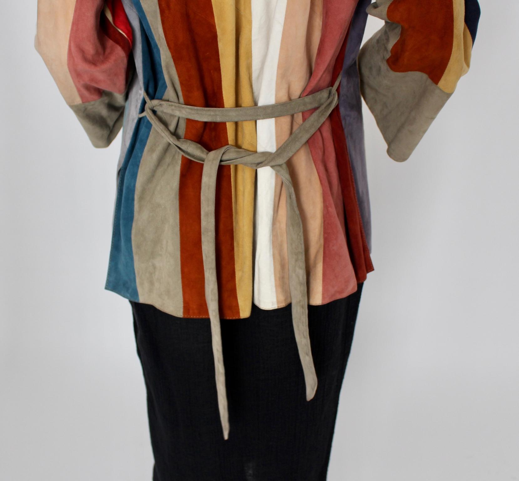 Multicolored Suede Vintage Leather Jacket, France 1970s 12