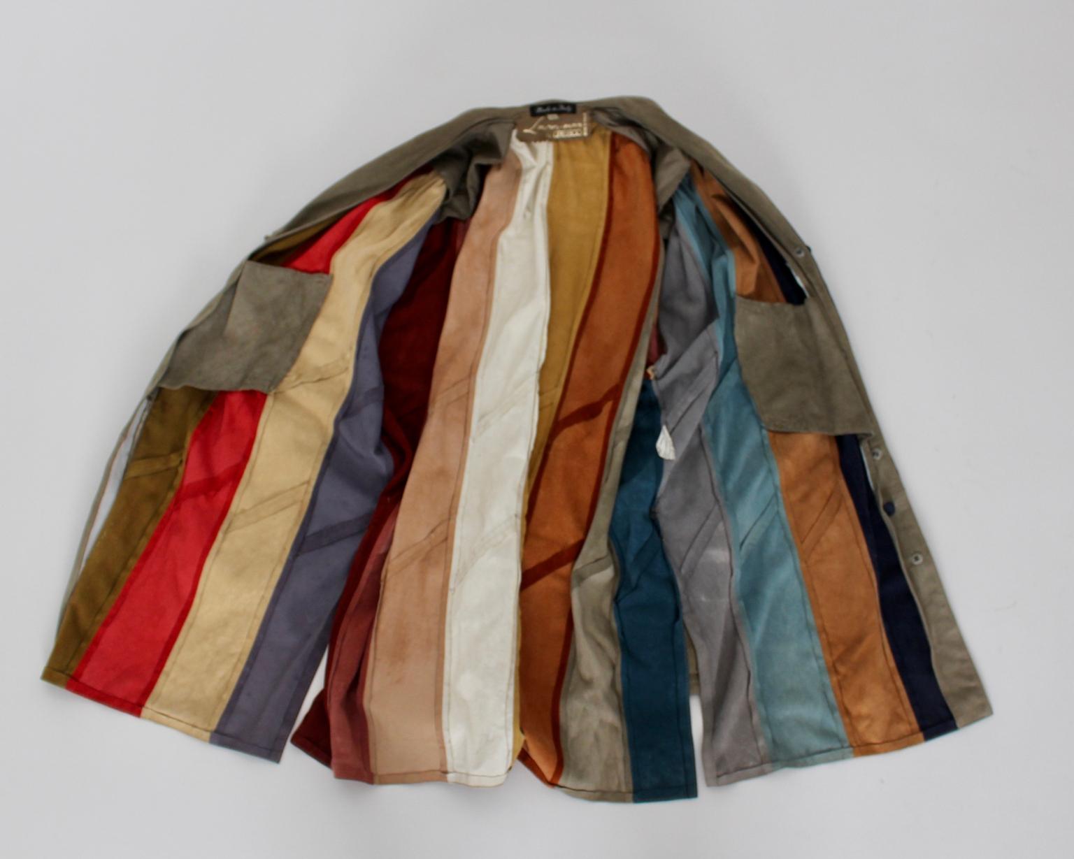 Multicolored Suede Vintage Leather Jacket, France 1970s 14