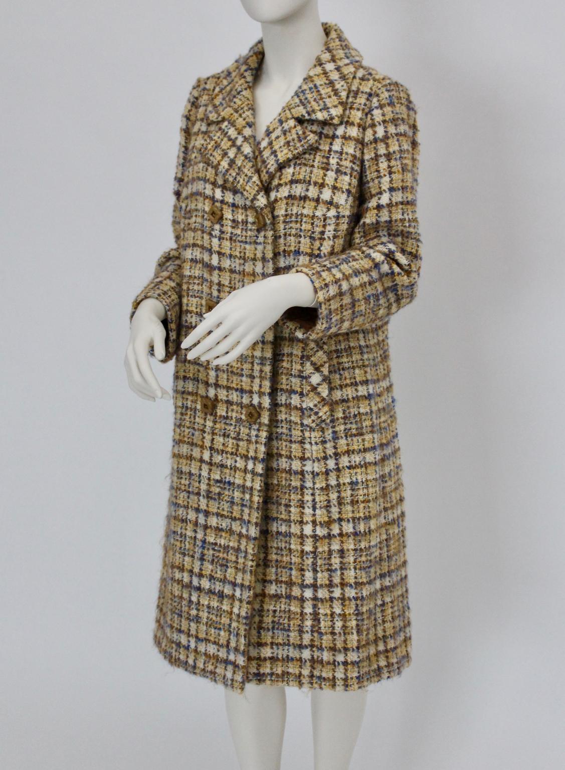 Brown Herbert Schill Wool Tweed Boucle Double Breasted Coat circa 1968 Vienna For Sale