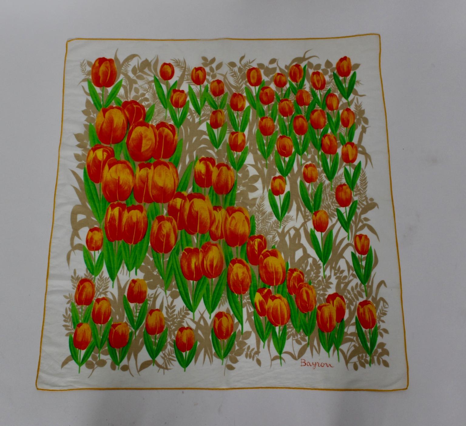 This presented vintage scarf was designed and made by Bayron in the 1960s.
The colorful scarf was made of 100 % cotton, especially Batist.
Measures:
90 cm x 85 cm
The condition is very good.
The scarf is professionally cleaned and ready to wear.