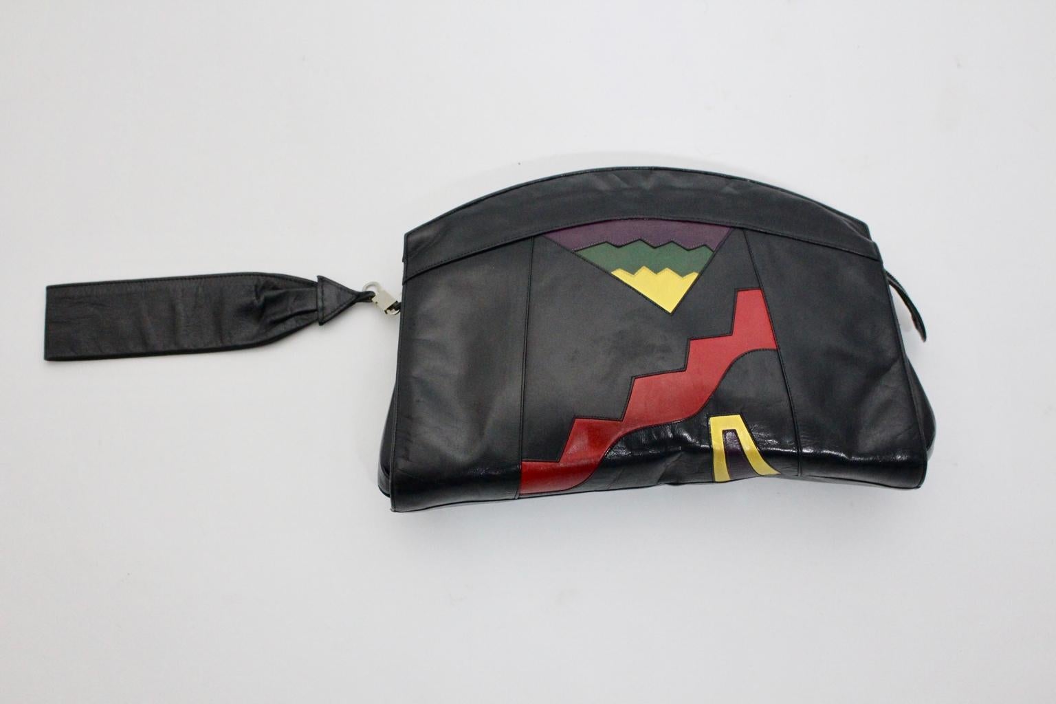 Black Bruno Magli Bologna Vintage Pop Art Handbag 1980s Italy