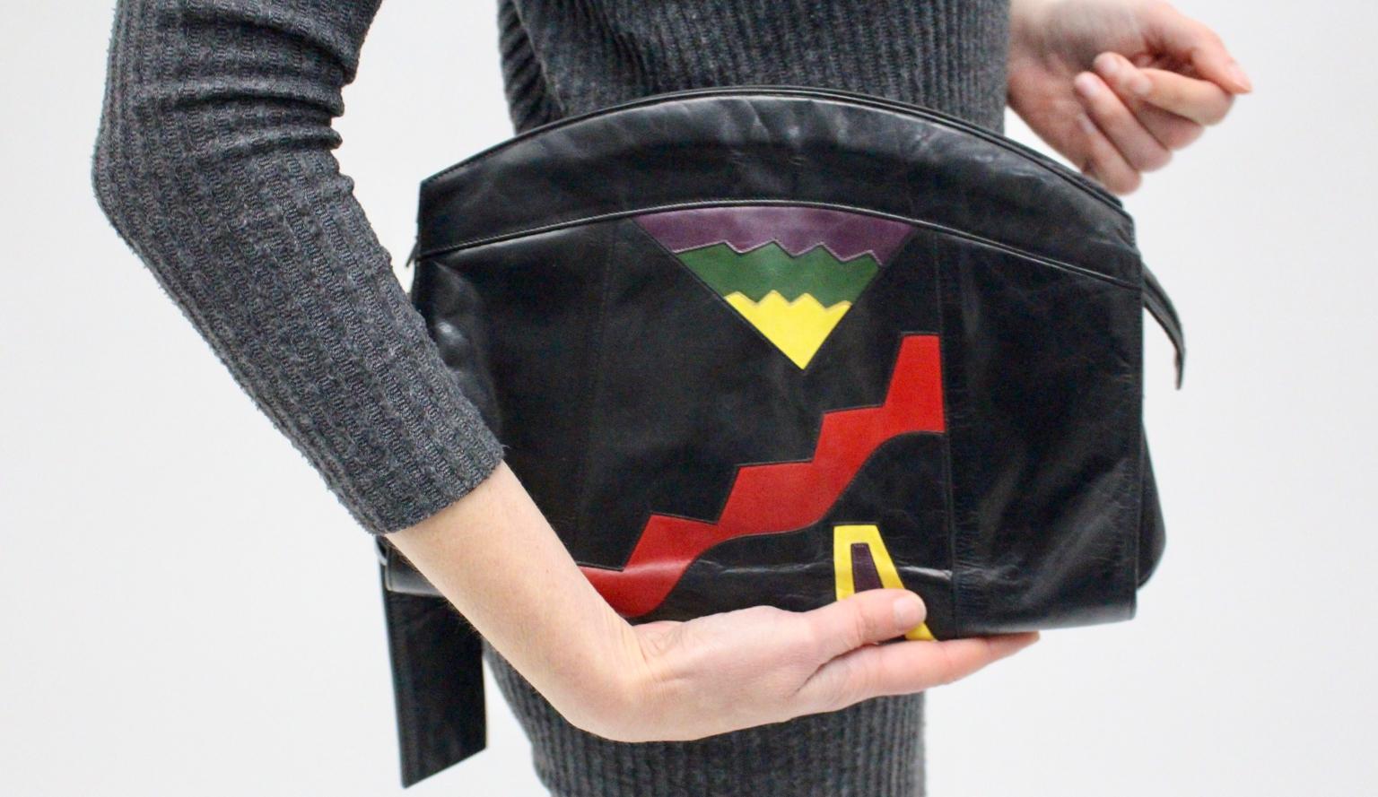 Women's Bruno Magli Bologna Vintage Pop Art Handbag 1980s Italy